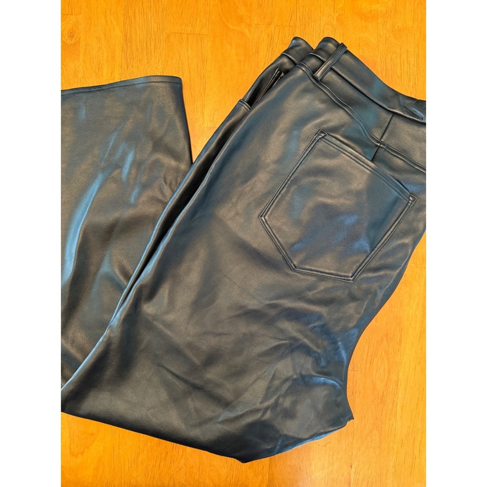 Good American Black Faux Leather Straight Leg Pants Plus Size 24 High Rise